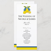 Blue Yellow Lemon Waterverf Mediterrane bruiloft Programmakaart (Voorkant / Achterkant)