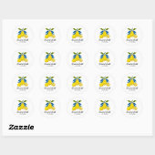 Blue Yellow Lemon Waterverf Mediterrane bruiloft Ronde Sticker (Vel)