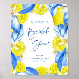Blue Yellow Lemons Bridal Shower Welcome Sign Poster
