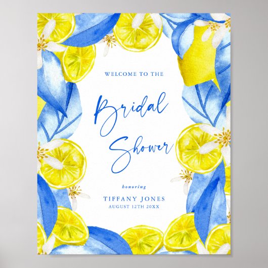 Blue Yellow Lemons Bridal Shower Welcome Sign Poster (Voorkant)