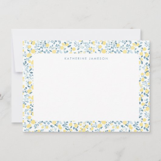 Blue Yellow Lemons Limoncello Monogram NoteCard Notitiekaartje (Voorkant)