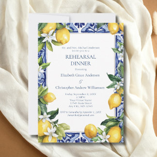 Blue Yellow Lemons Mediterranean Rehearsal Dinner  Kaart