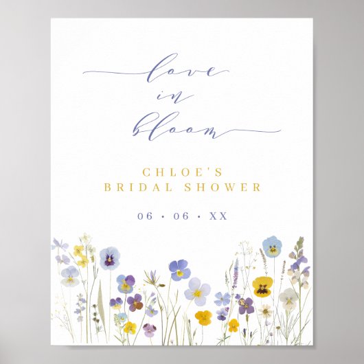 Blue & Yellow Love in Bloom Vrijgezellenfeest Welk Poster (Voorkant)