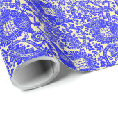 Blue Yellow Medieval Unique Floral Ornament Cadeaupapier (Rol Hoek)