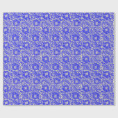 Blue Yellow Medieval Unique Floral Ornament Cadeaupapier (Vlak)