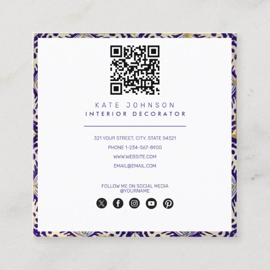 Blue Yellow Mediterranean Interior Designer Vierkante Visitekaartje (Voorkant)