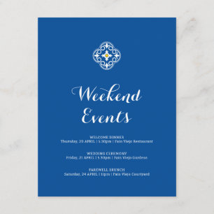 Blue Yellow Mediterranean Tegel Wedding Weekend Informatiekaartje