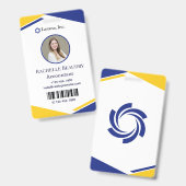 Blue & Yellow Modern Business ID Card Badge (Voor- en achterkant)