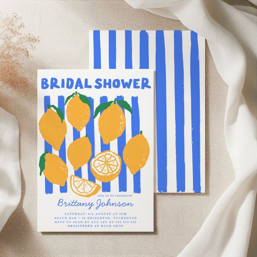 Blue & Yellow Modern Lemon Vrijgezellenfeest Kaart