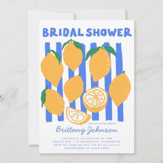 Blue & Yellow Modern Lemon Vrijgezellenfeest Kaart (Voorkant)