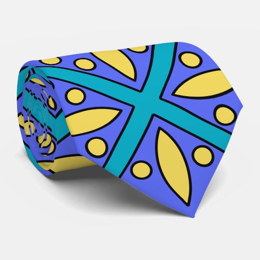 Blue & Yellow Modern Tegel Design Stropdas (Opgerold)