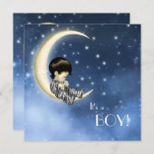 Blue Yellow Moon Baby shower Kaart (Voorkant / Achterkant)