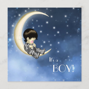 Blue Yellow Moon Baby shower Kaart