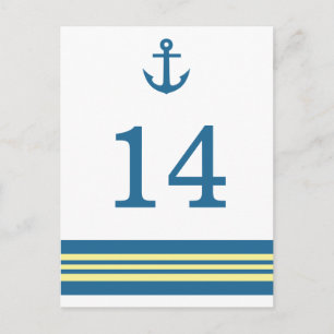 Blue Yellow Nautical Anchor Table Number Briefkaar Briefkaart