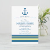 Blue Yellow Nautical Anchor Wedding Invite Kaart (Staand voorkant)