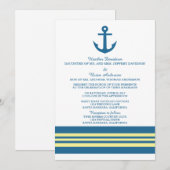 Blue Yellow Nautical Anchor Wedding Invite Kaart (Voorkant / Achterkant)