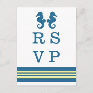 Blue Yellow Nautical Seahorse RSVP Briefkaart