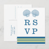 Blue Yellow Nautical Seashells RSVP Briefkaart (Voorkant / Achterkant)