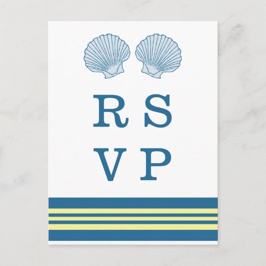 Blue Yellow Nautical Seashells RSVP Briefkaart (Voorkant)