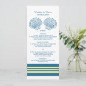 Blue Yellow Nautical Seashells Weddenschap Menu (Staand voorkant)