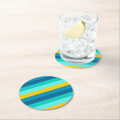 Blue Yellow Ocean Lemon Stripes Ronde Kartonnen Onderzetter (Insitu)