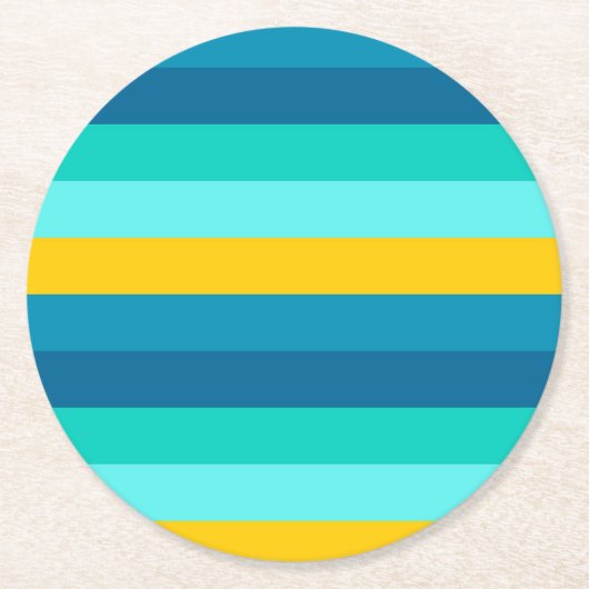 Blue Yellow Ocean Lemon Stripes Ronde Kartonnen Onderzetter (Voorkant)