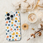 Blue Yellow Orange Kawaii Cat Pattern Cat Lover iPhone Hoesje