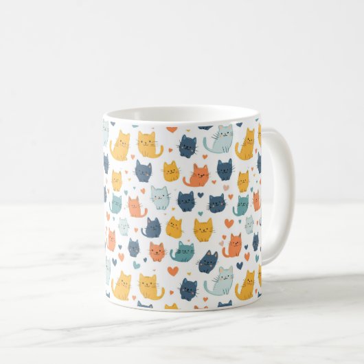 Blue Yellow Orange Kawaii Cat Pattern Cat Lover Koffiemok (Voorkant rechts)