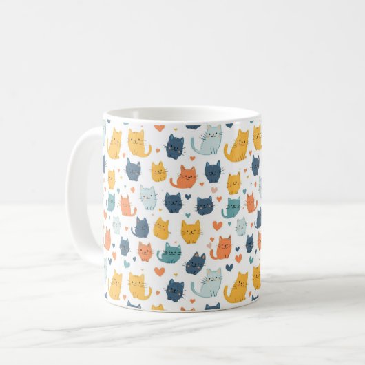 Blue Yellow Orange Kawaii Cat Pattern Cat Lover Koffiemok (Voorkant links)