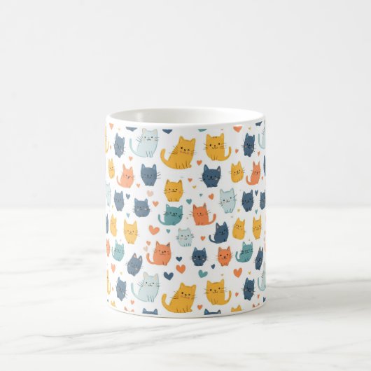 Blue Yellow Orange Kawaii Cat Pattern Cat Lover Koffiemok (Center)