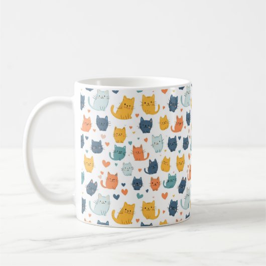Blue Yellow Orange Kawaii Cat Pattern Cat Lover Koffiemok (Links)
