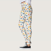 Blue Yellow Orange Kawaii Whimsical Cat Pattern Leggings (Links)