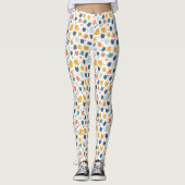Blue Yellow Orange Kawaii Whimsical Cat Pattern Leggings (Voorkant)