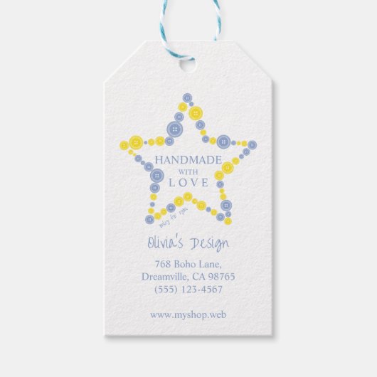 Blue & Yellow Original Buttons Star Handmade Love Cadeaulabel (Voorkant)