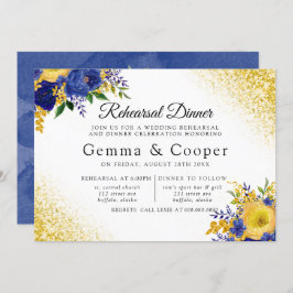 Blue Yellow Pained Floral Gold repesial Dinner Kaart