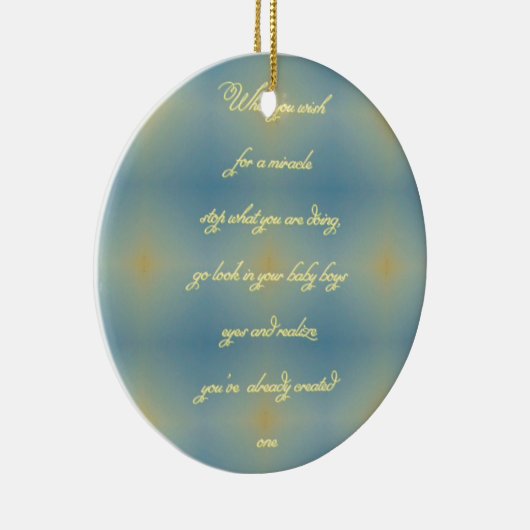 Blue Yellow Pattern "Creëer A Mirakel" Baby Boy Keramisch Ornament (Rechts)