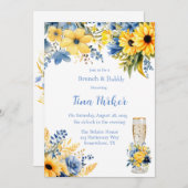 Blue Yellow Peony Waterverf Brunch en Bubble Kaart (Voorkant / Achterkant)