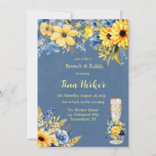 Blue Yellow Peony Waterverf Brunch en Bubble Kaart