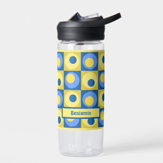 Blue Yellow Personal Dot Square Thema Waterfles (Links)
