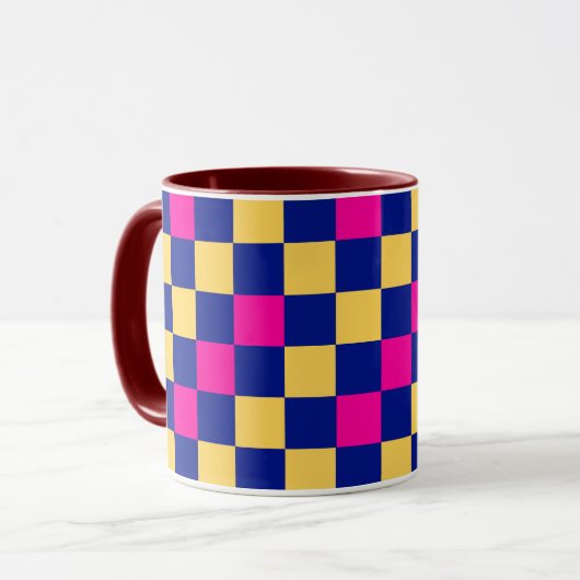 Blue Yellow Pink Checkered Pattern Design  Mok (Voorkant links)