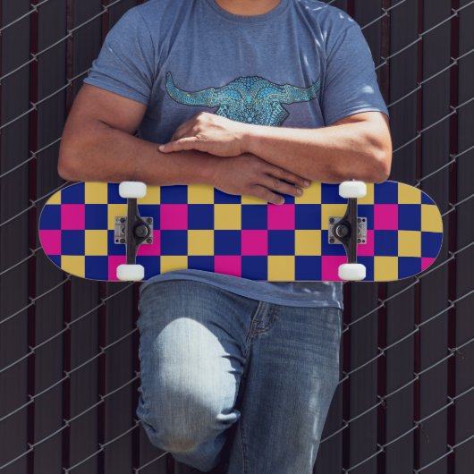 Blue Yellow Pink Checkered Pattern Design  Persoonlijk Skateboard (Buiten 3)