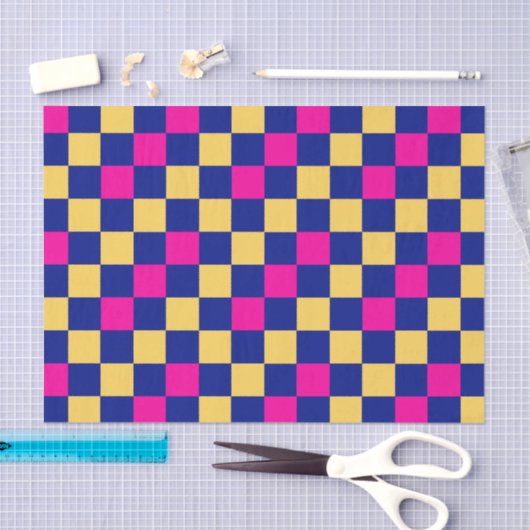 Blue Yellow Pink Checkered Pattern Design  Tissuepapier (Craft)