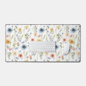 Blue Yellow Pink Floral Wildflower Desk Mat (Keyboard & Muis)
