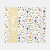 Blue Yellow Pink Watercolor Wildflower Name Fleece Deken (Voorkant (Horizontaal))
