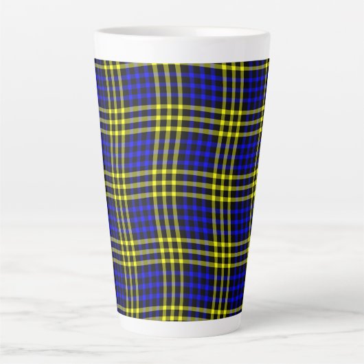 Blue Yellow Plaid Checker Seamless Pattern Latte Mok (Voorkant)