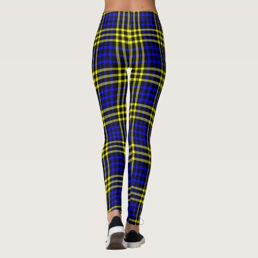 Blue Yellow Plaid Checker Seamless Pattern Leggings (Achterkant)