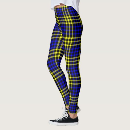 Blue Yellow Plaid Checker Seamless Pattern Leggings (Links)