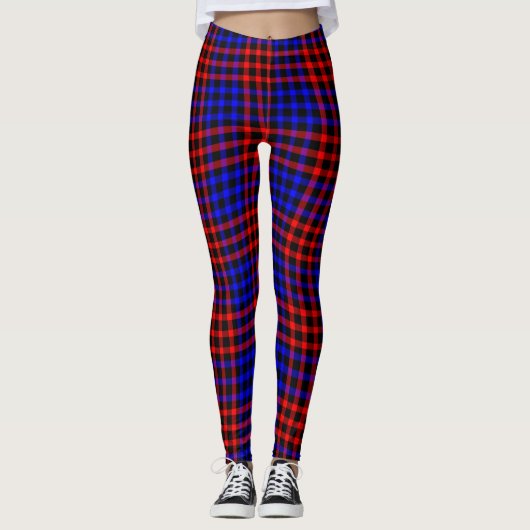 Blue Yellow Plaid Checker Seamless Pattern Leggings (Voorkant)