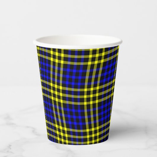 Blue Yellow Plaid Checker Seamless Pattern Papieren Bekers (Voorkant)