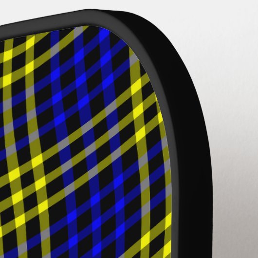 Blue Yellow Plaid Checker Seamless Pattern Pickleball Paddle (Links Detail)